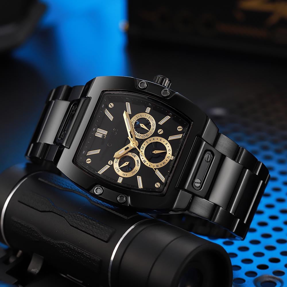 Premium Men's Square-Face Chronograph Watch - Black Dial