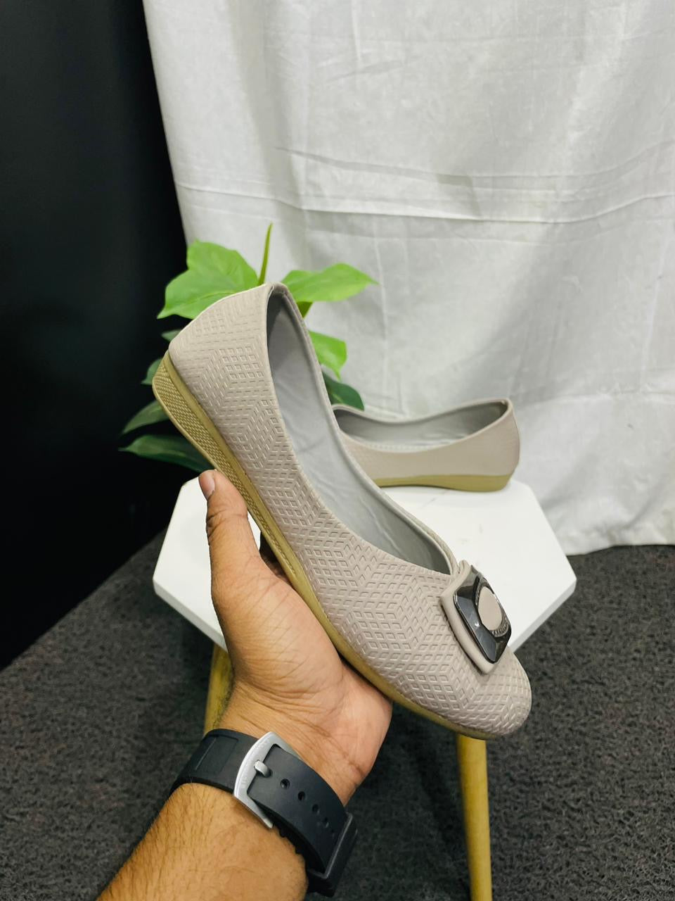 Women's Greyish Buckle Decor Ballet Flats, Fashion Square Toe Soft Sole Slip On Shoes, All-Match Commuter Flats