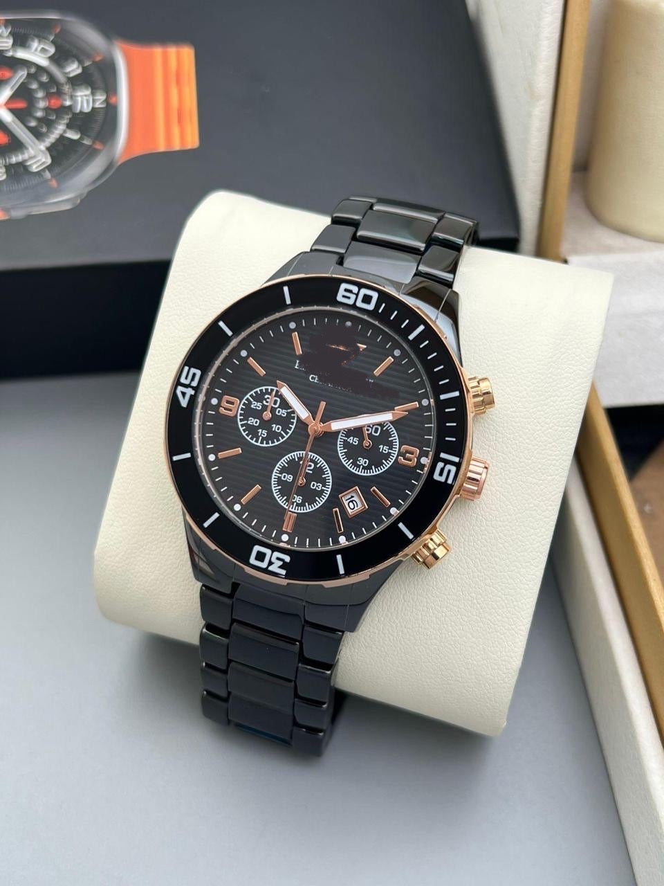 Pristine White Chronograph Watch | Rose Gold-Tone Accents | Unisex Roman Numeral Design