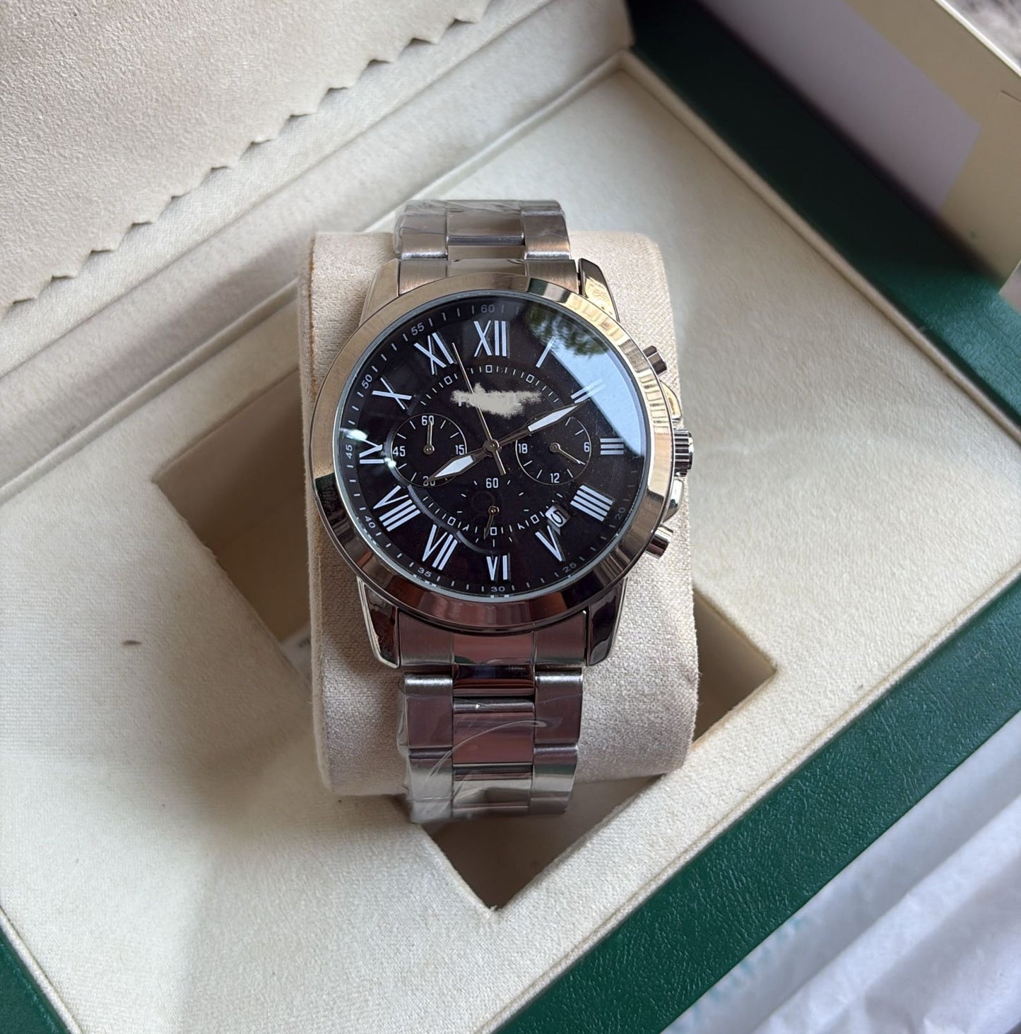 Elegant Rose Gold & Silver Watch | White Dial Chronograph | Classic Roman Design