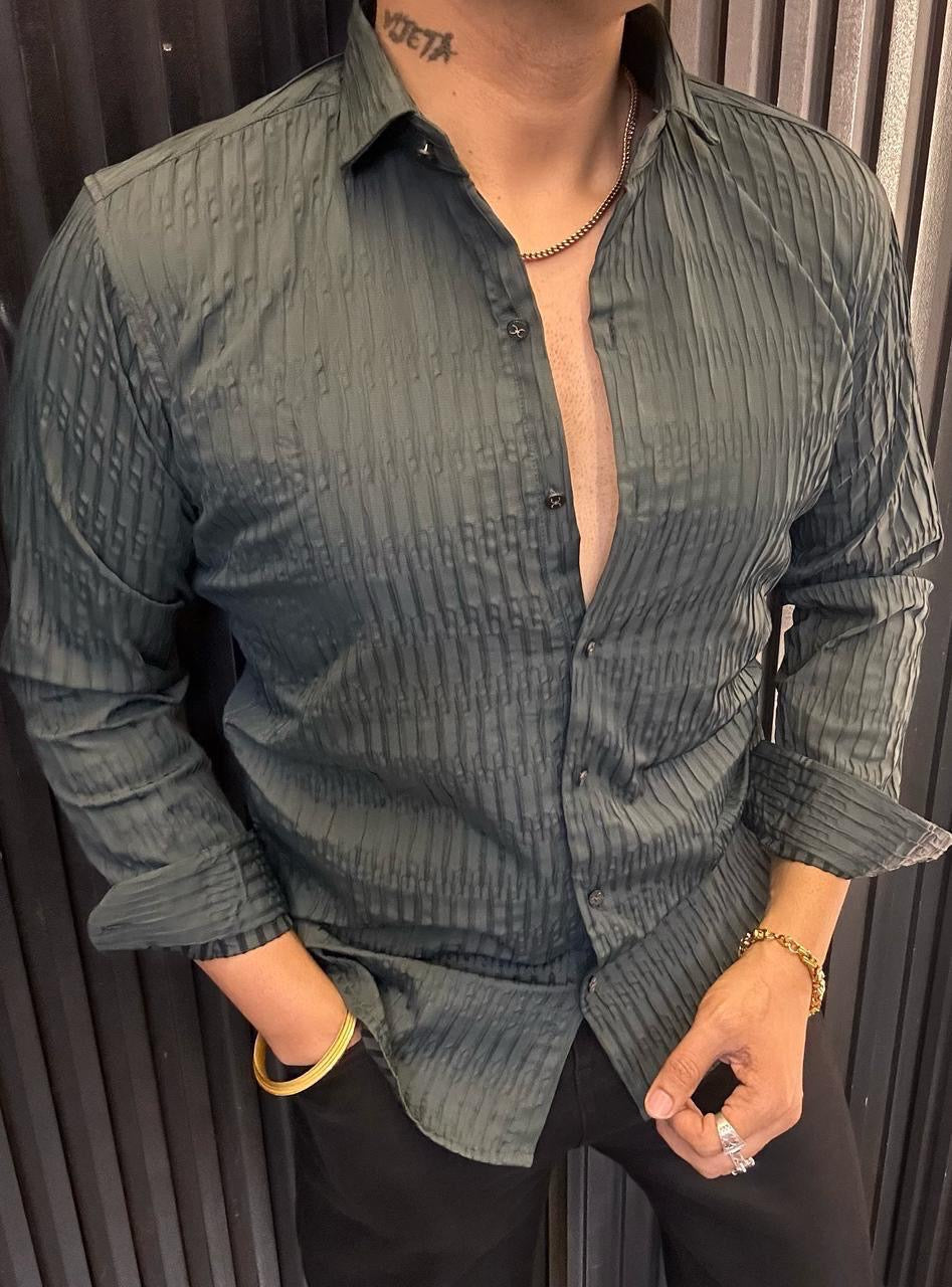 Men's Maroon Textured Long Sleeve Shirt - Slim Fit Casual & Party Wear
