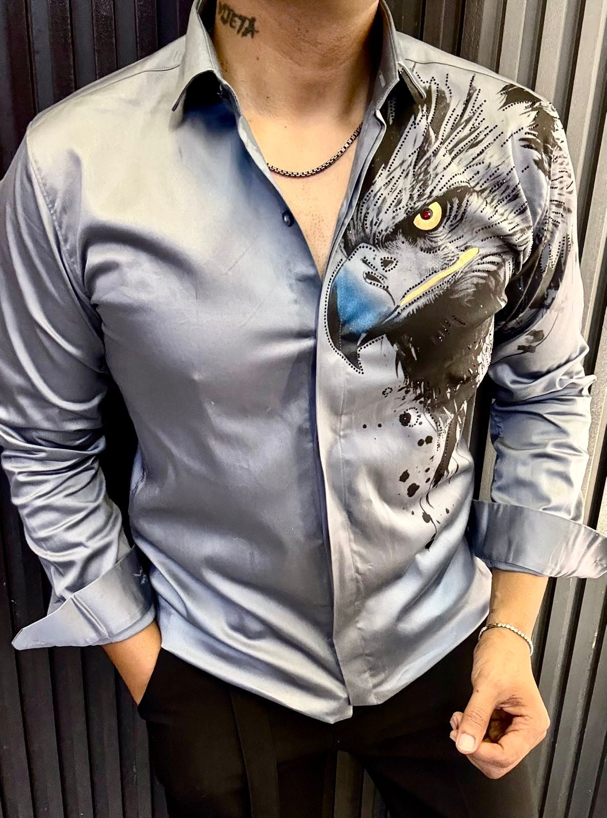 Men's White Eagle Print Shirt | Bold Animal Graphic | Statement Casual Fashion