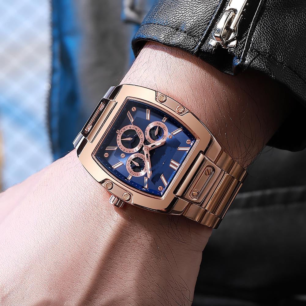 Premium Men's Square-Face Chronograph Watch - Black Dial