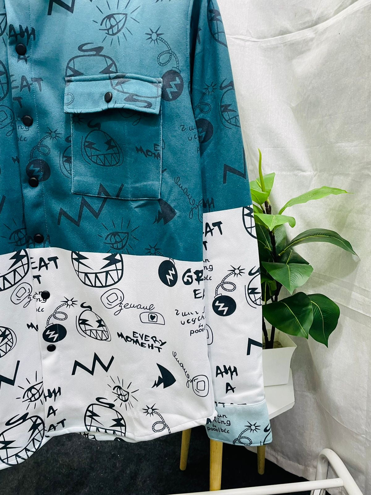 Men Suede Blue & White Designer Shirt