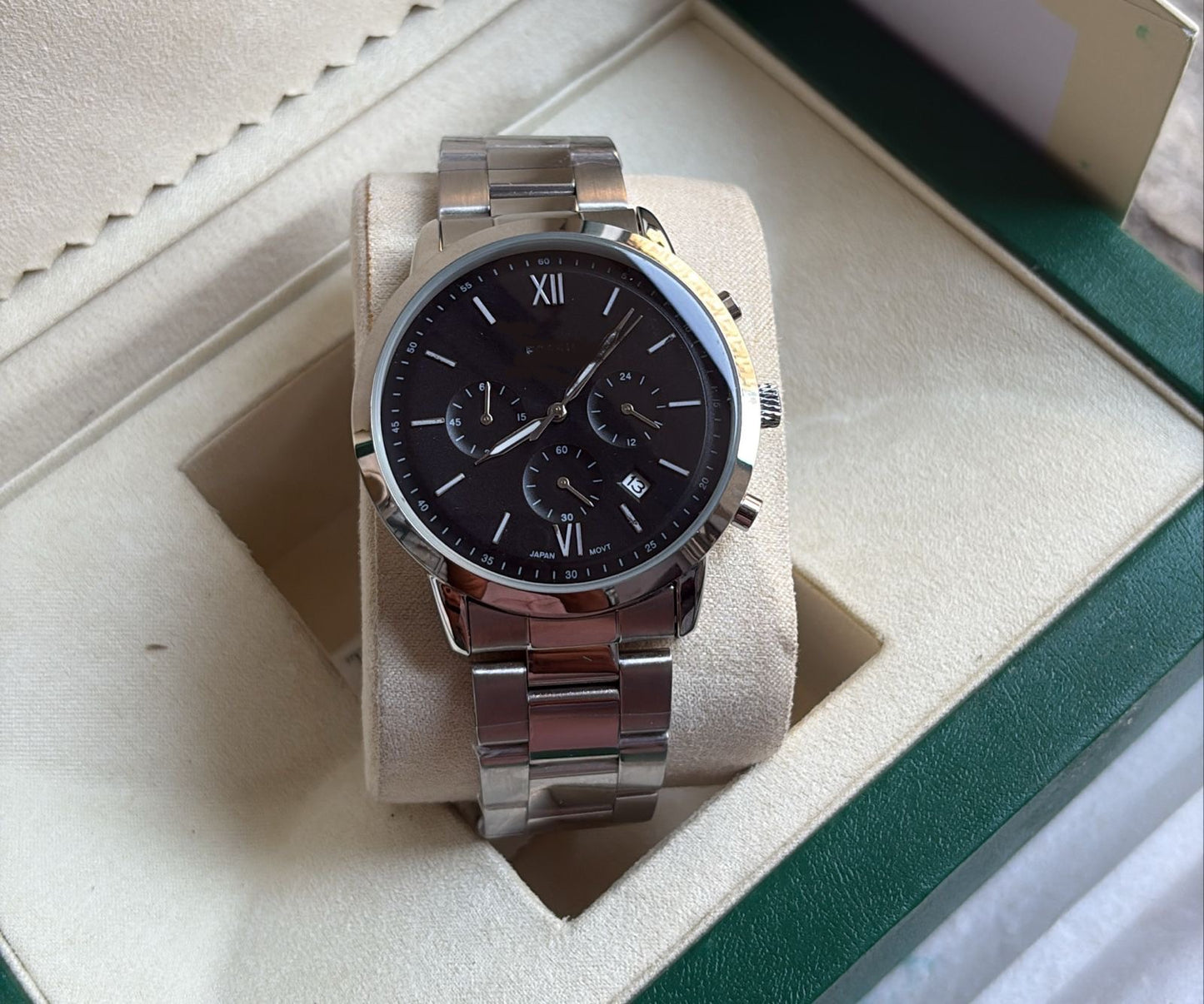 Elegant Rose Gold & Silver Watch | White Dial Chronograph | Classic Roman Design