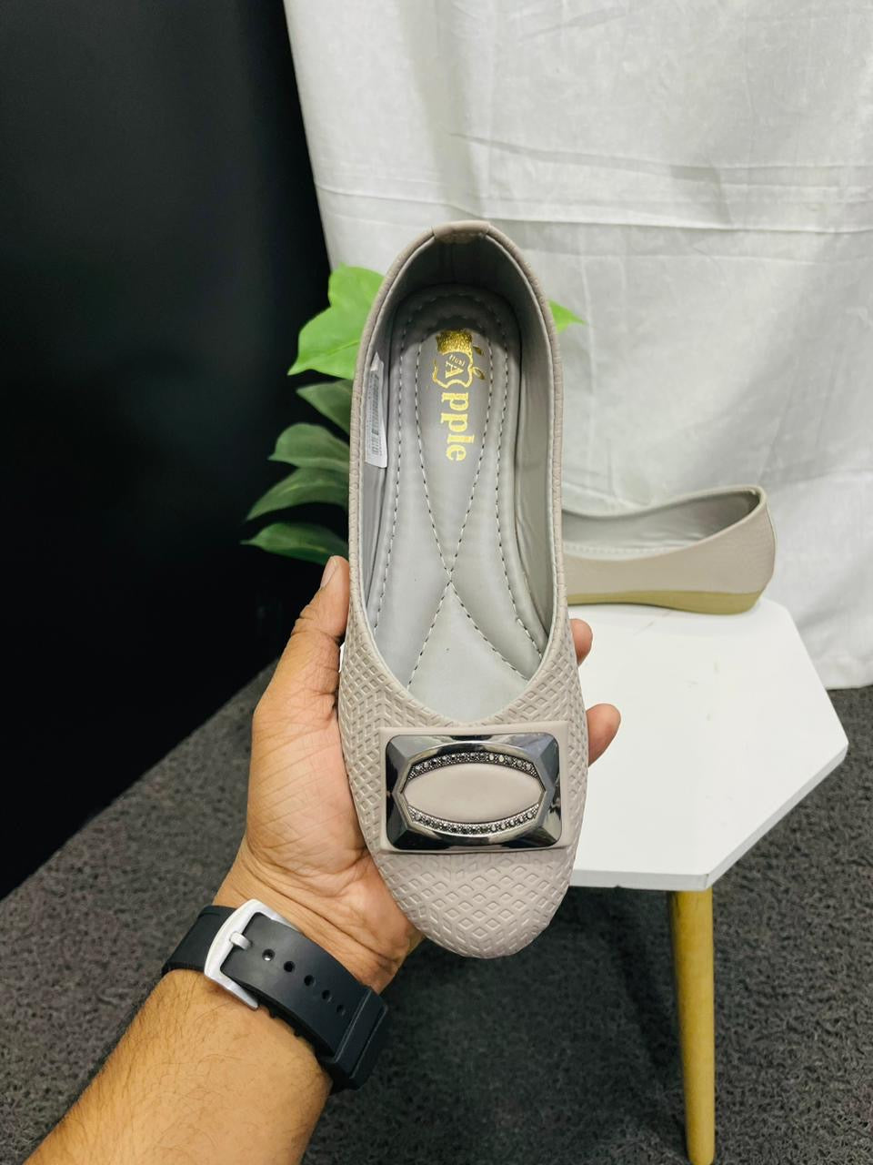 Women's Greyish Buckle Decor Ballet Flats, Fashion Square Toe Soft Sole Slip On Shoes, All-Match Commuter Flats