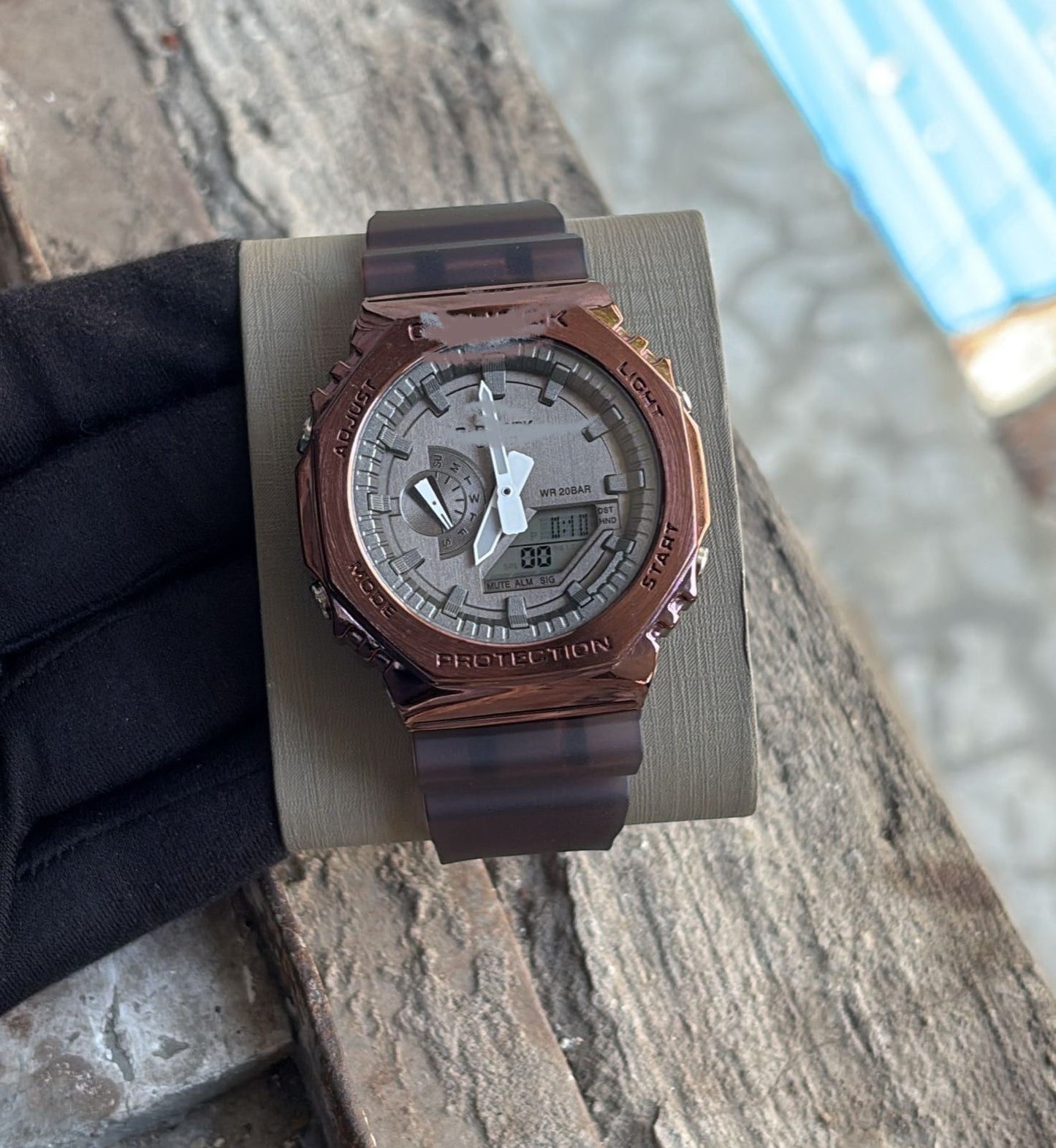 Premium Gold "Casioak Style" Octagonal Watch - Rugged Black Strap & Digital Display
