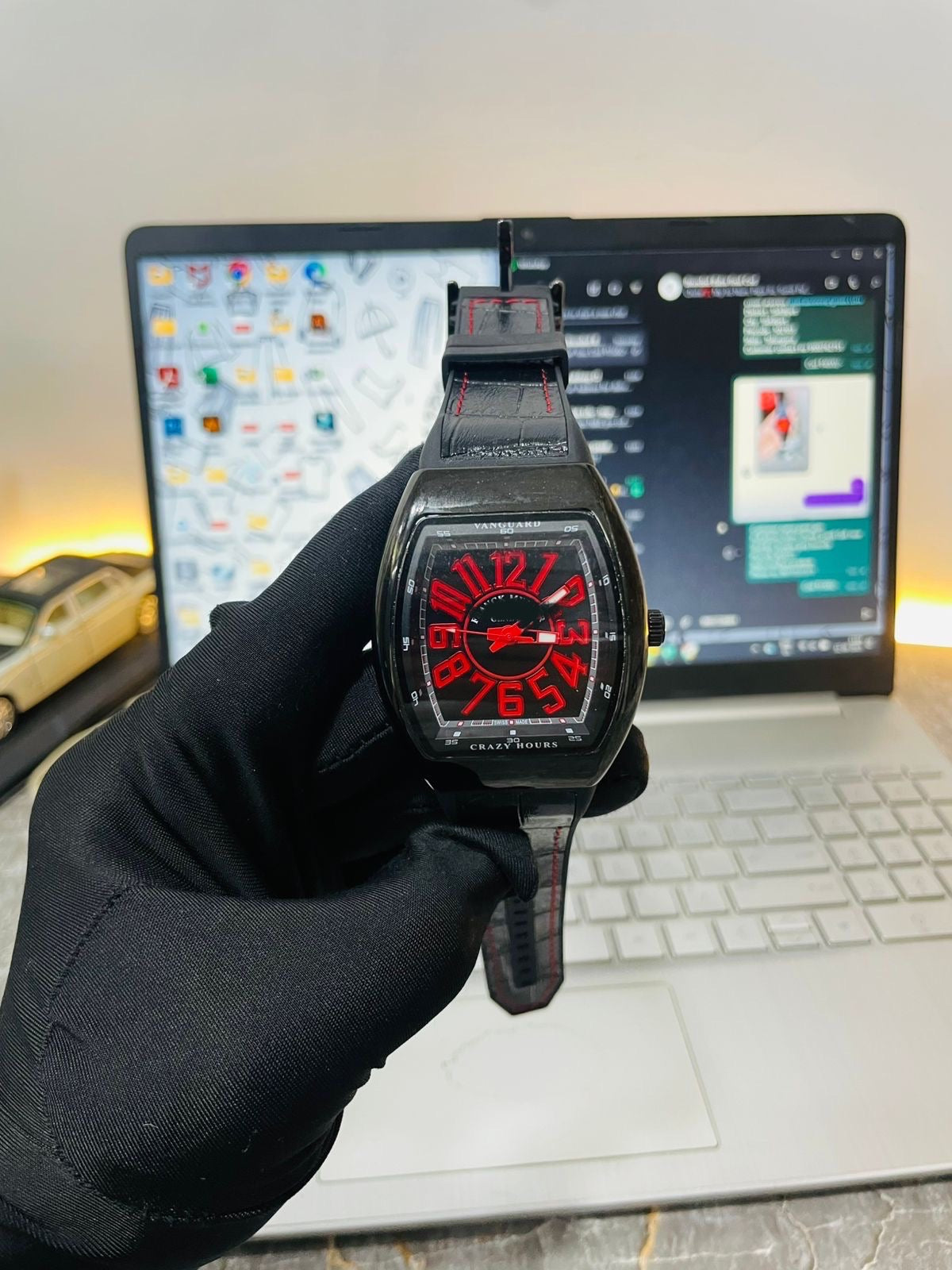 Premium Unique Crazy Hours Watch | Rose Gold Case | Black Embossed Leather Band