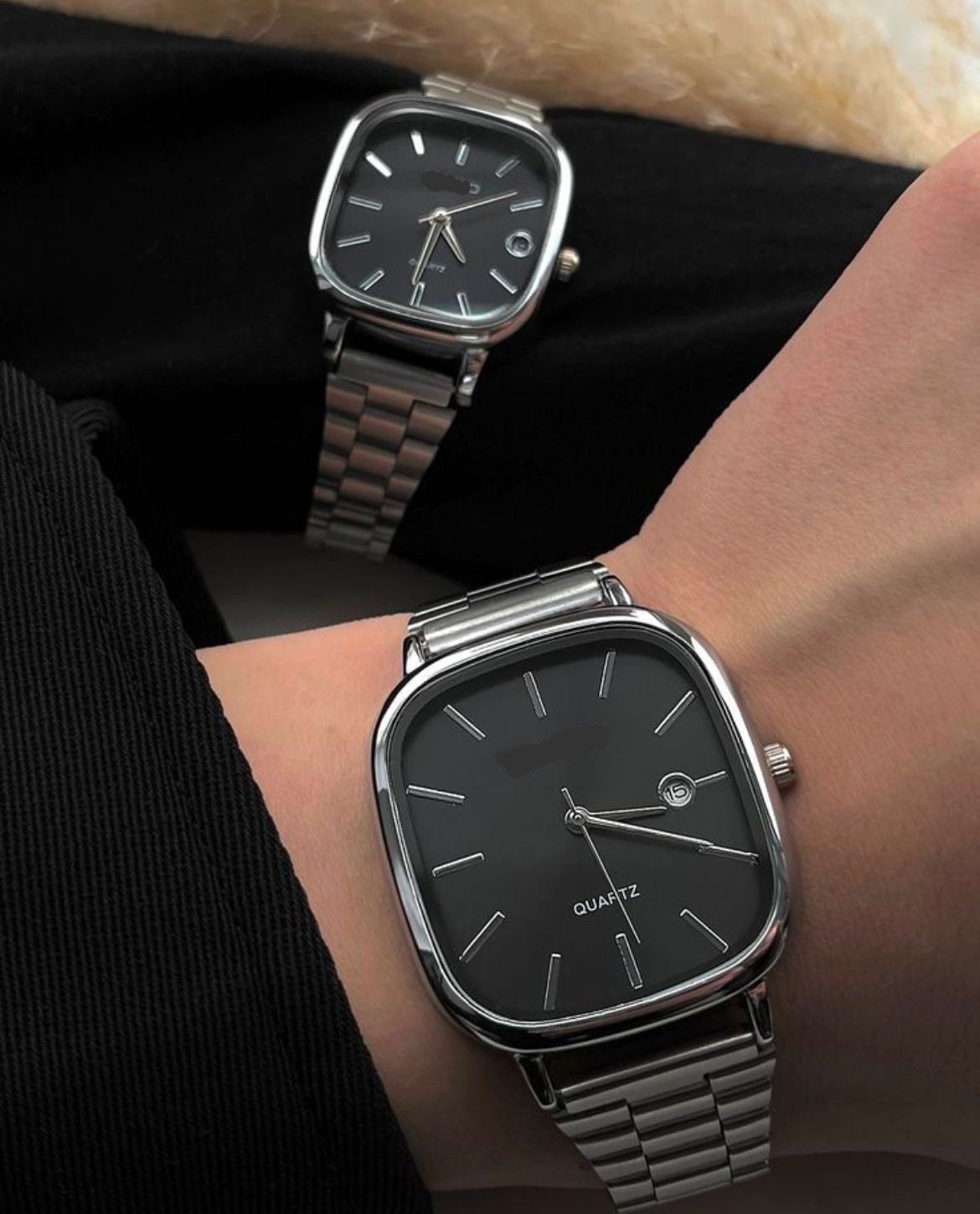 Retro Square Dial Quartz Watch with Metal Strap (Unisex)