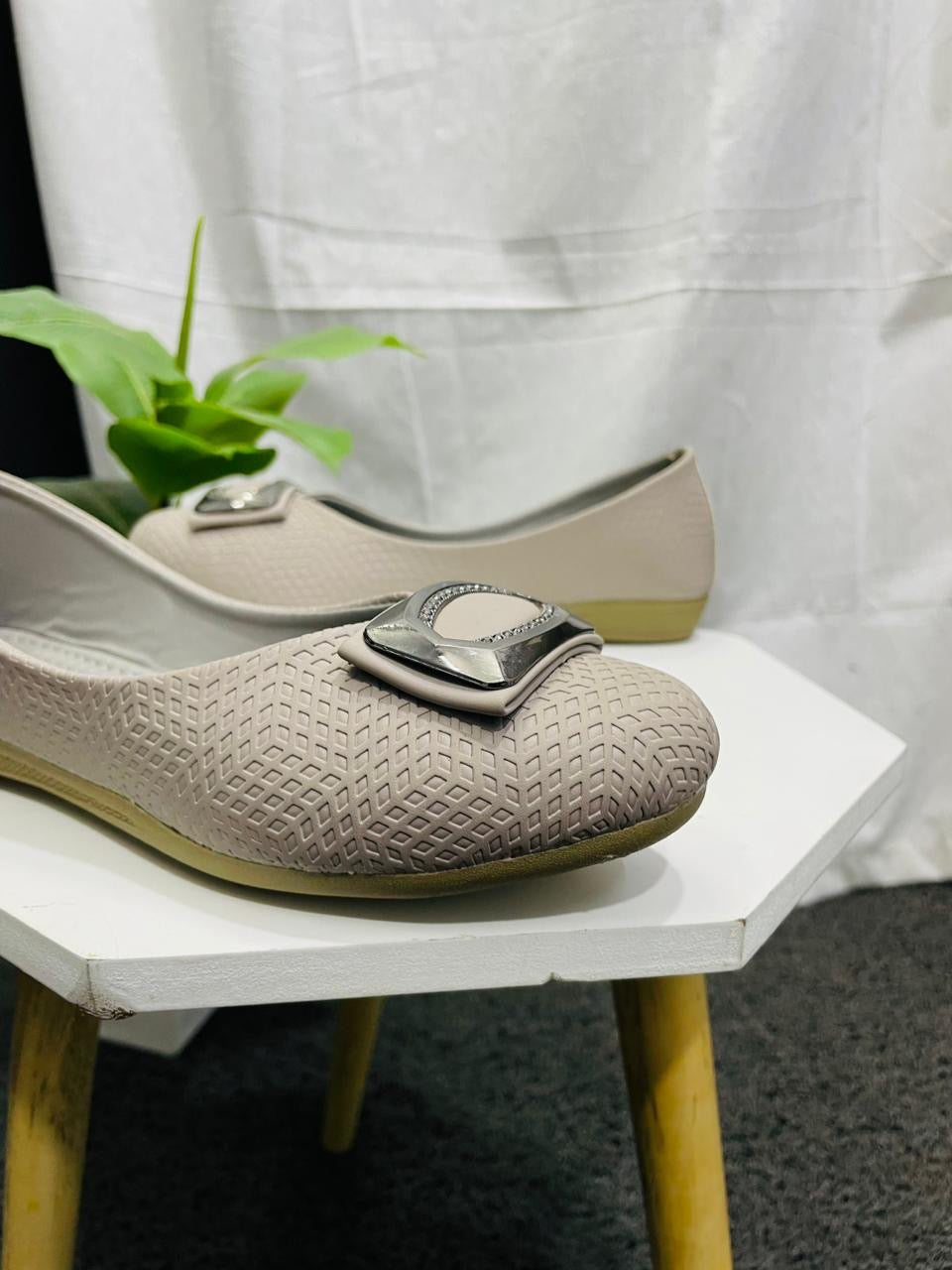 Women's Greyish Buckle Decor Ballet Flats, Fashion Square Toe Soft Sole Slip On Shoes, All-Match Commuter Flats