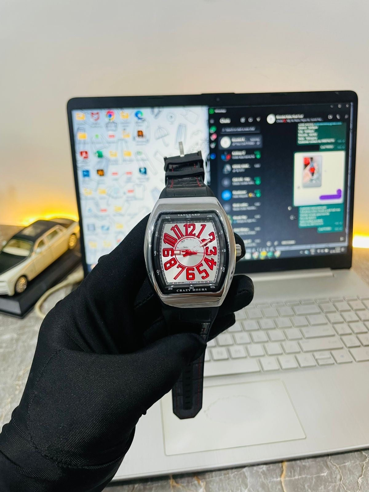Premium Unique Crazy Hours Watch | Rose Gold Case | Black Embossed Leather Band