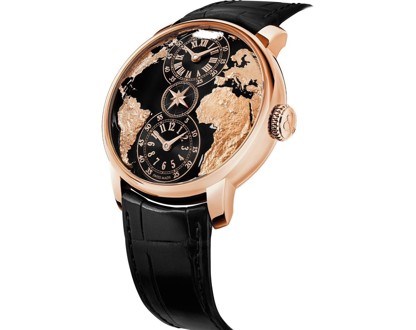 Luxury World Time Map Watch with Blue Alligator Strap