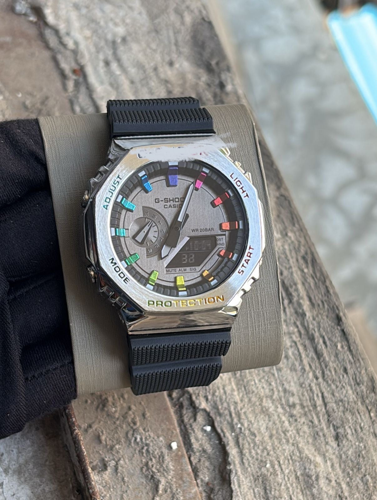 Premium Gold "Casioak Style" Octagonal Watch - Rugged Black Strap & Digital Display