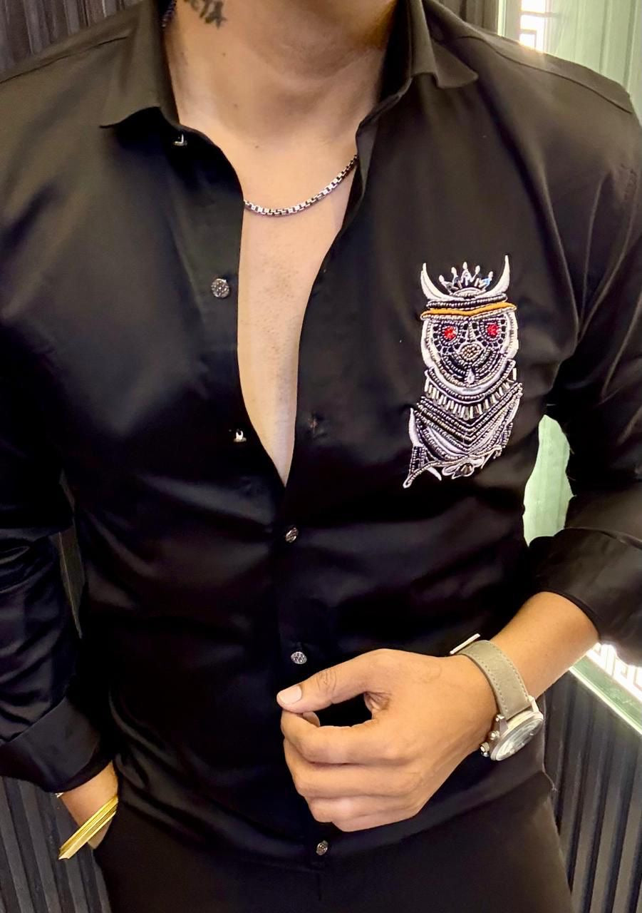 Men's Premium Embroidered Slim Fit Satin Shirt | hardwork shirt