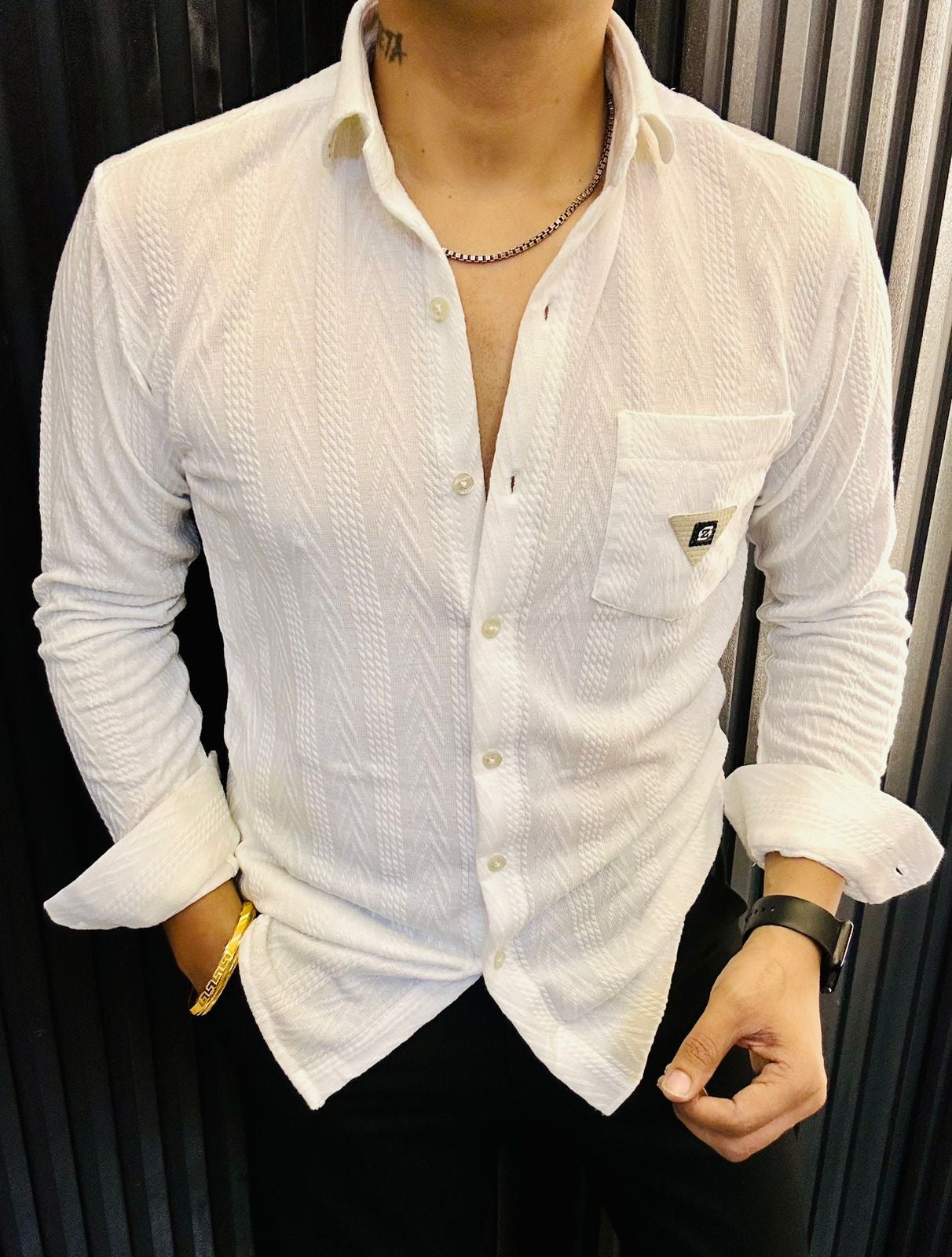 Mens white patterned dress shirt online