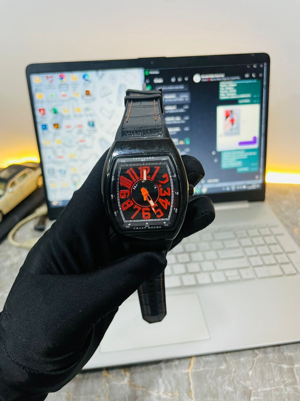 Premium Unique Crazy Hours Watch | Rose Gold Case | Black Embossed Leather Band