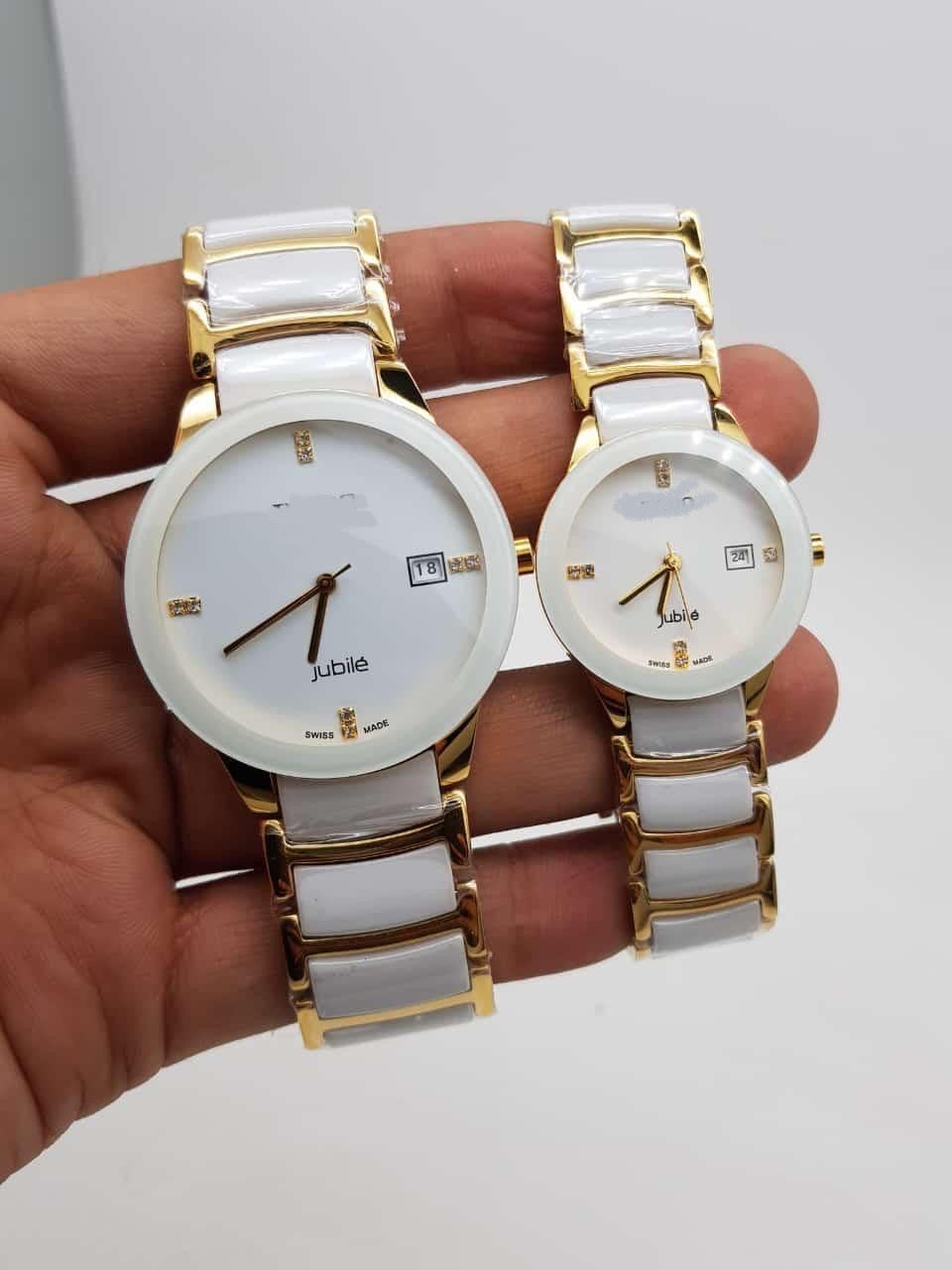 Premium Jubile Style Couple Watches | Two-Tone Gold & Silver | Black Dial Minimalist Set