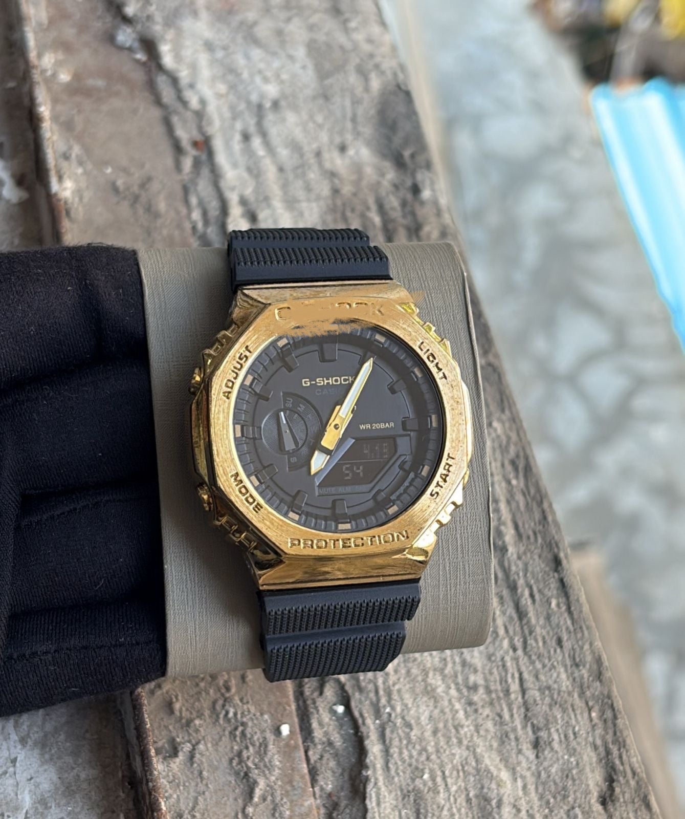Premium Gold "Casioak Style" Octagonal Watch - Rugged Black Strap & Digital Display