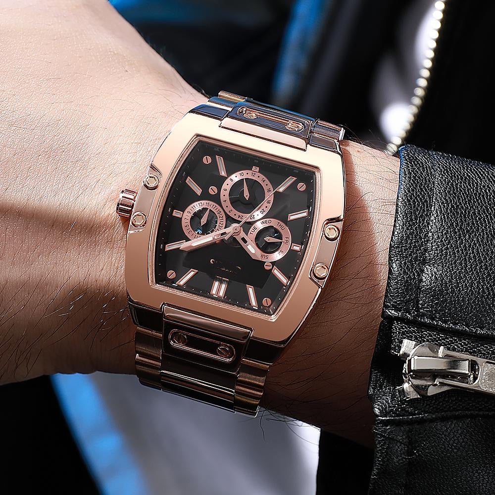 Premium Men's Square-Face Chronograph Watch - Black Dial