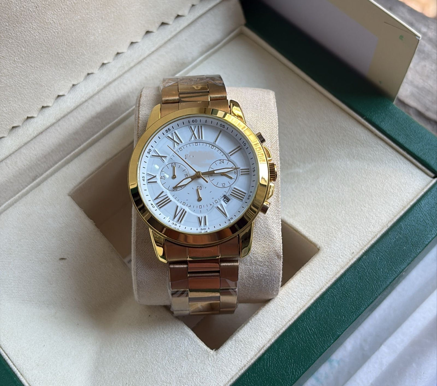 Elegant Rose Gold & Silver Watch | White Dial Chronograph | Classic Roman Design