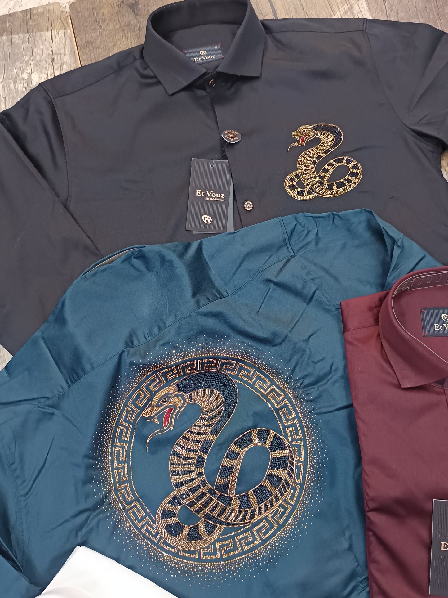 Premium Snake Embroidery Men’s Long Sleeve Shirt – Party & Clubwear Fashion