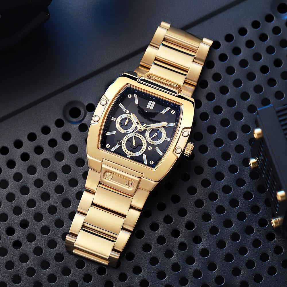 Premium Men's Square-Face Chronograph Watch - Black Dial