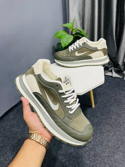 Trendy Khaki Green Platform Trainers - Comfortable Men's Streetwear Shoes