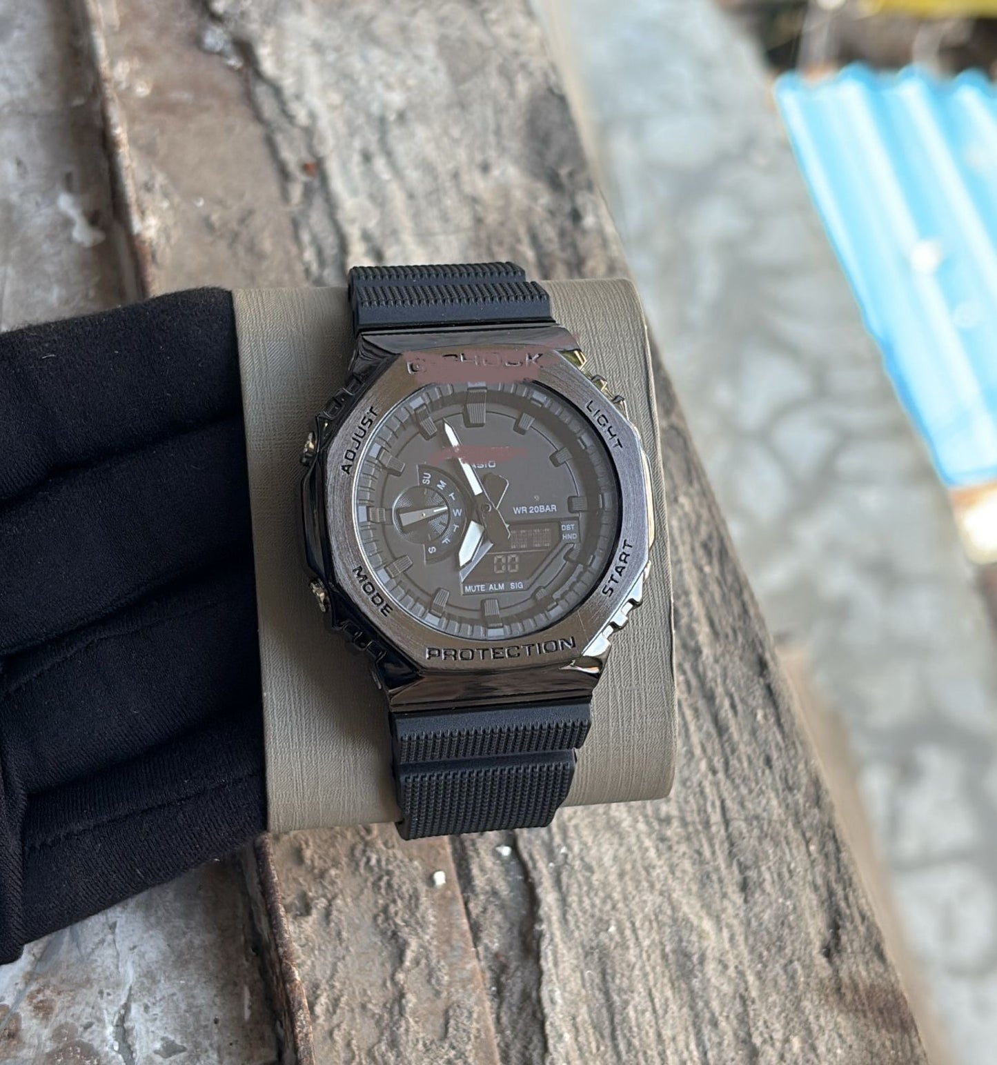 Premium Gold "Casioak Style" Octagonal Watch - Rugged Black Strap & Digital Display