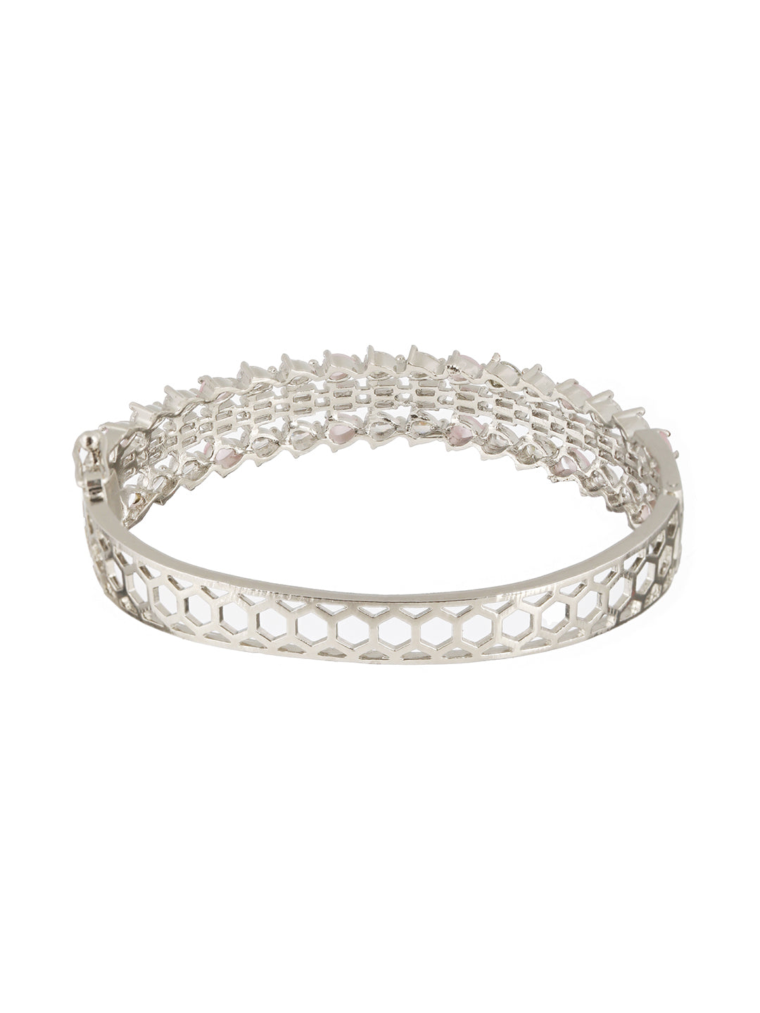 White & Pink American Diamond Studded Rhodium-Plated Link Bracelet