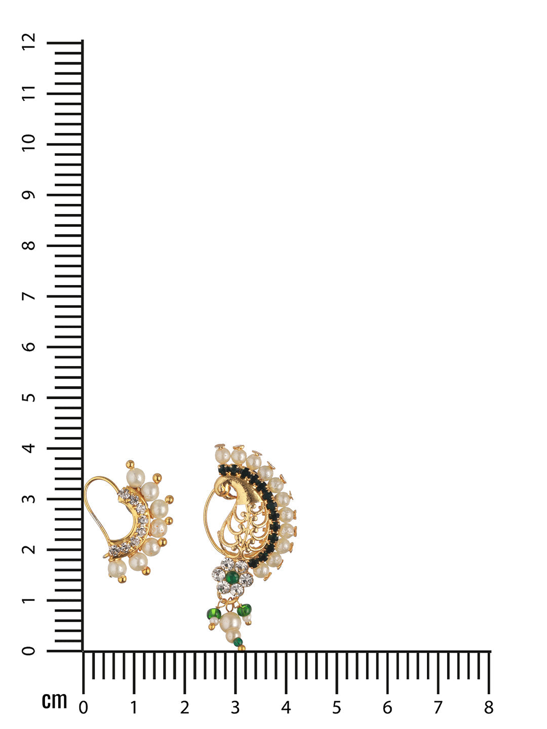 Set Of 2 Gold-Plated AD Stone-Studded & Pearl Beaded Nosepin