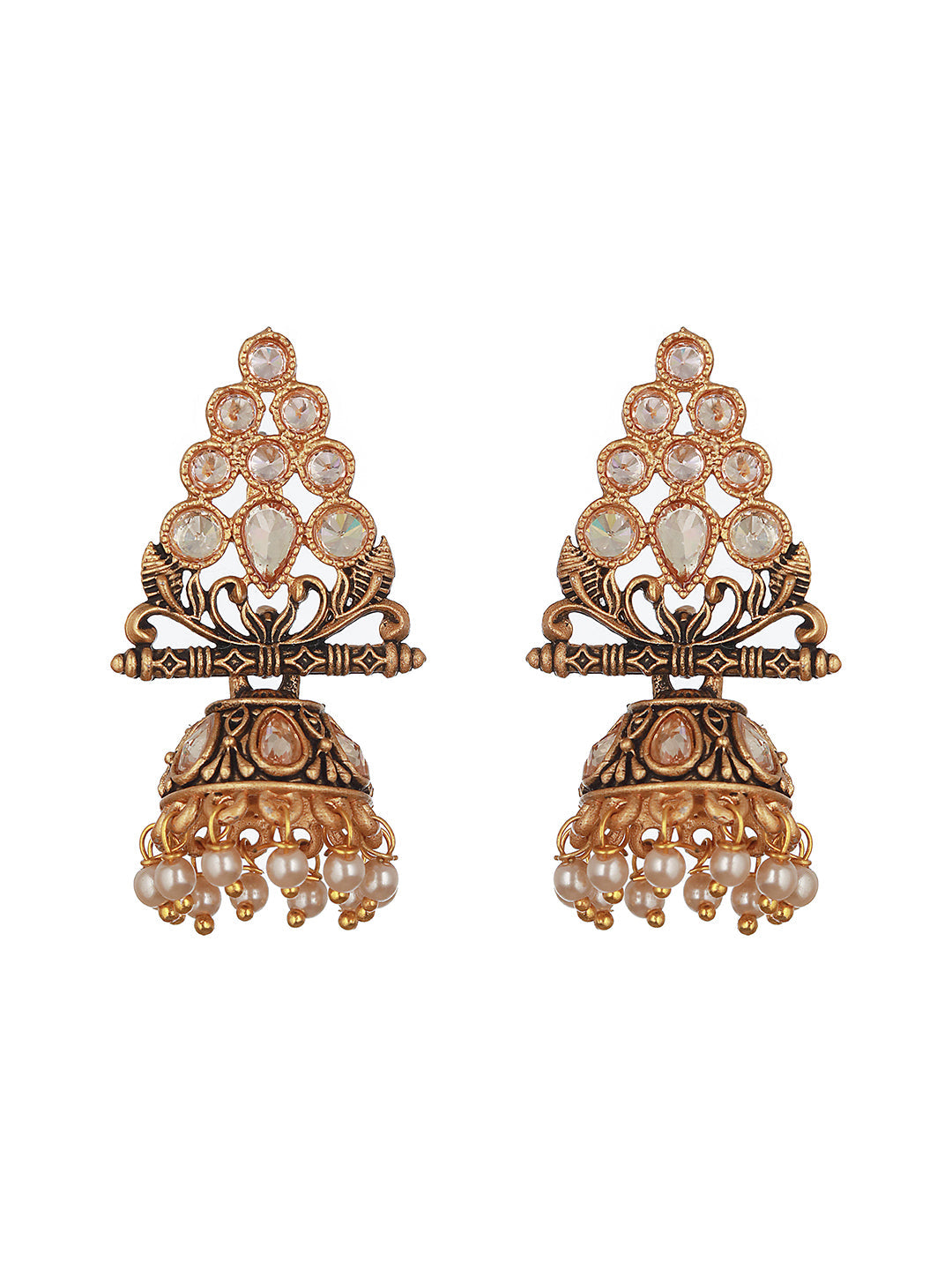 Gold-Plated Kundan Studded Triangular Shaped Jhumka Earrings