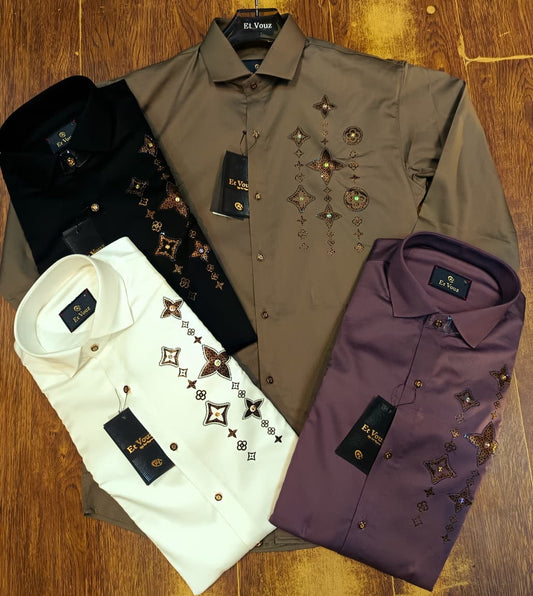 Premium Embellished Formal Shirt for Men | Full Sleeve, Multi-Color Designer Wear