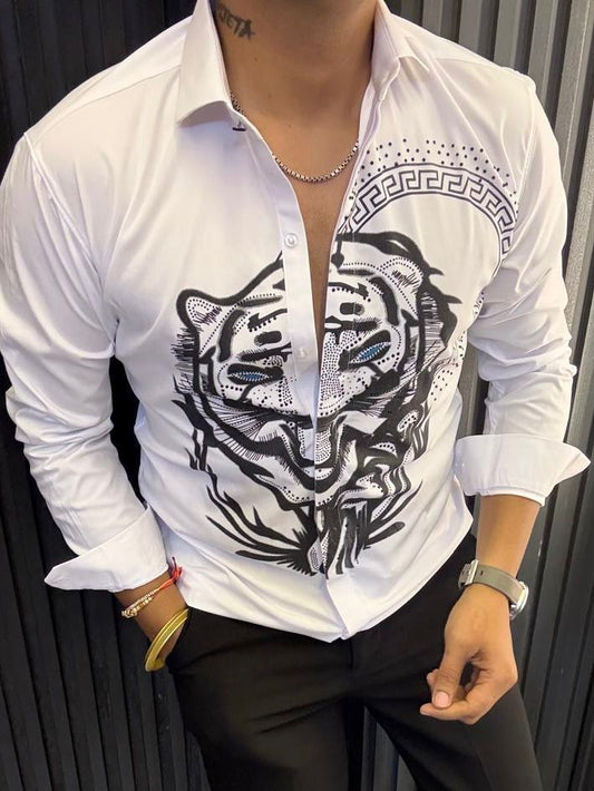 Trending Big Boss Look Tiger Graphic Shirt for Men | Rhinestone Eye Statement Button Down