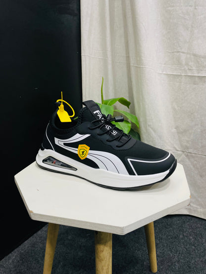 Black Sneakers with White Accents and Yellow Shield – Branded Baba