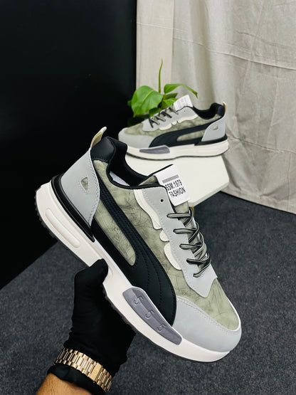 Trendy Green, Black, and White Sneakers with Modern Design