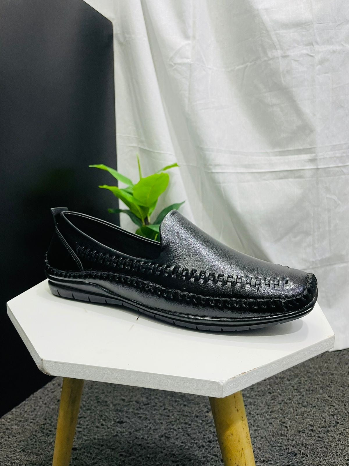 Synthetic leather Slip-On For Men (Black )