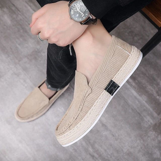 Mens Khaki Colour Step on the cuff with one foot Corduroy Casual Shoes