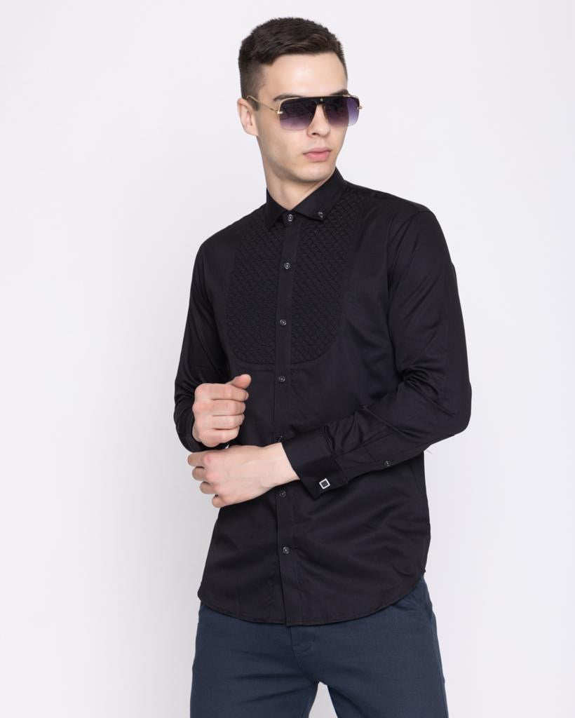 Men’s Solid Casual Black Shirt With Cuffs