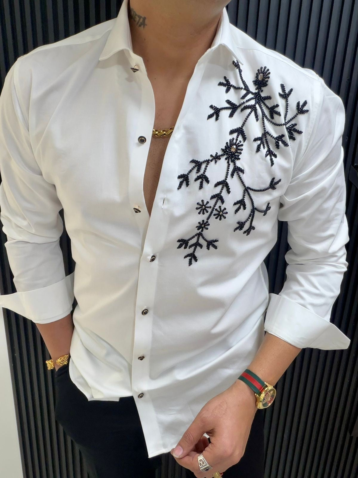White Designer Embroidered Shirt for Men – Luxury Slim Fit Party Wear