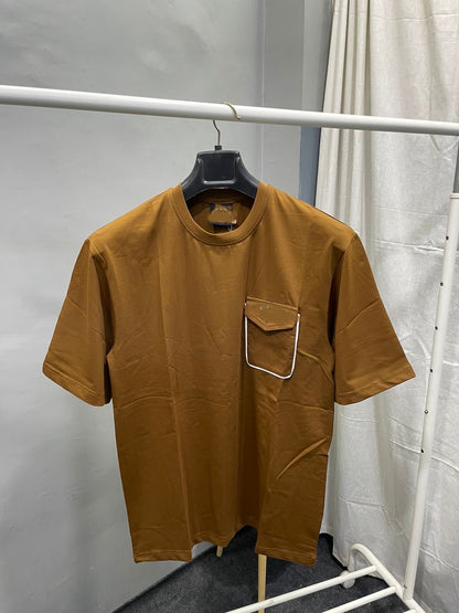 Men’s Drop Shoulder Crew-Neck Flap Pocket Brown T-Shirt