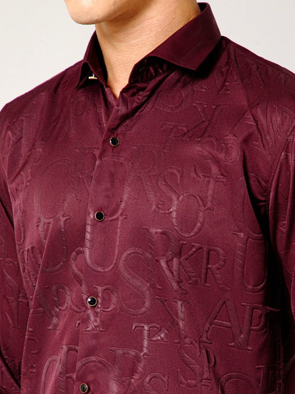 Men Printed Wine Satin Casual Shirt