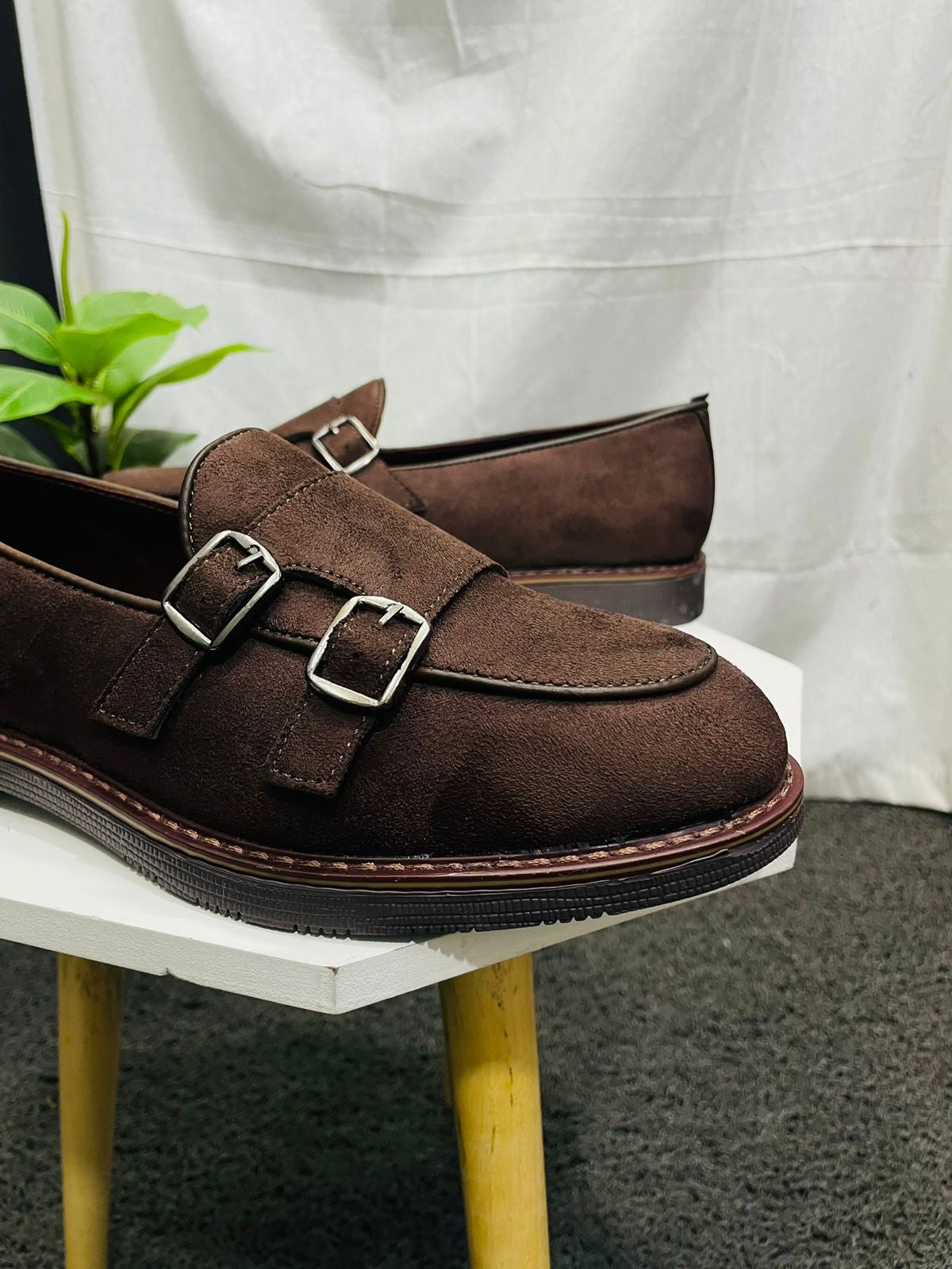 Men’s Brown Suede Semi Formal Monk Strap Loafers