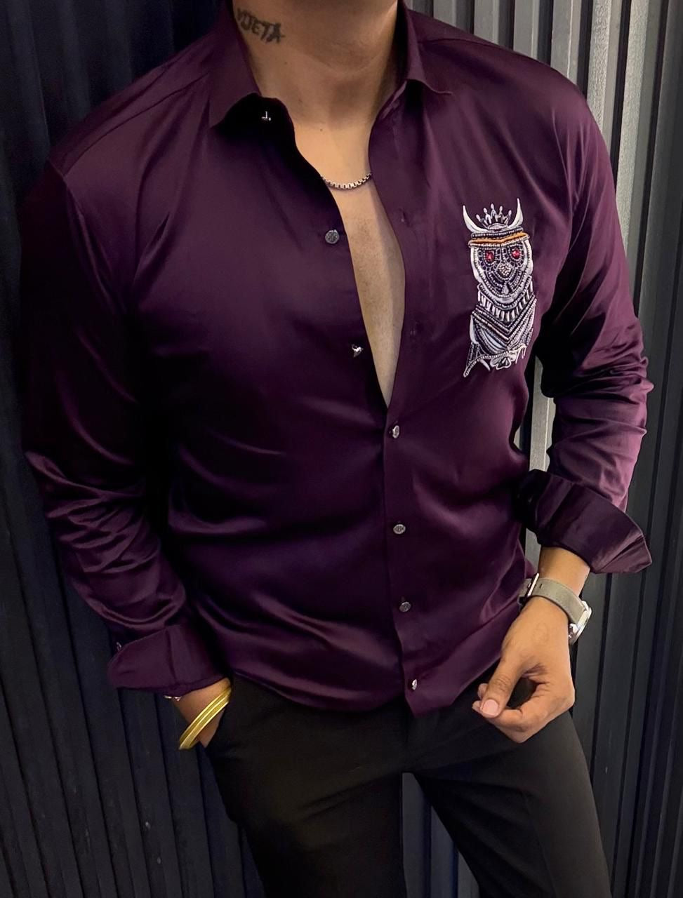 Men's Premium Embroidered Slim Fit Satin Shirt | hardwork shirt