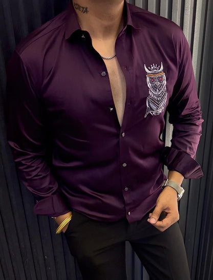 Men's Premium Embroidered Slim Fit Satin Shirt | hardwork shirt