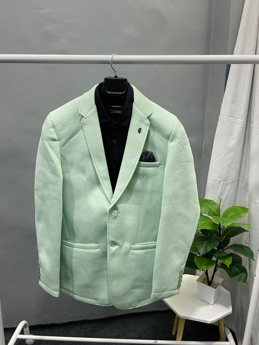 Men's Solid Light Green Open Front Single Breasted Blazer