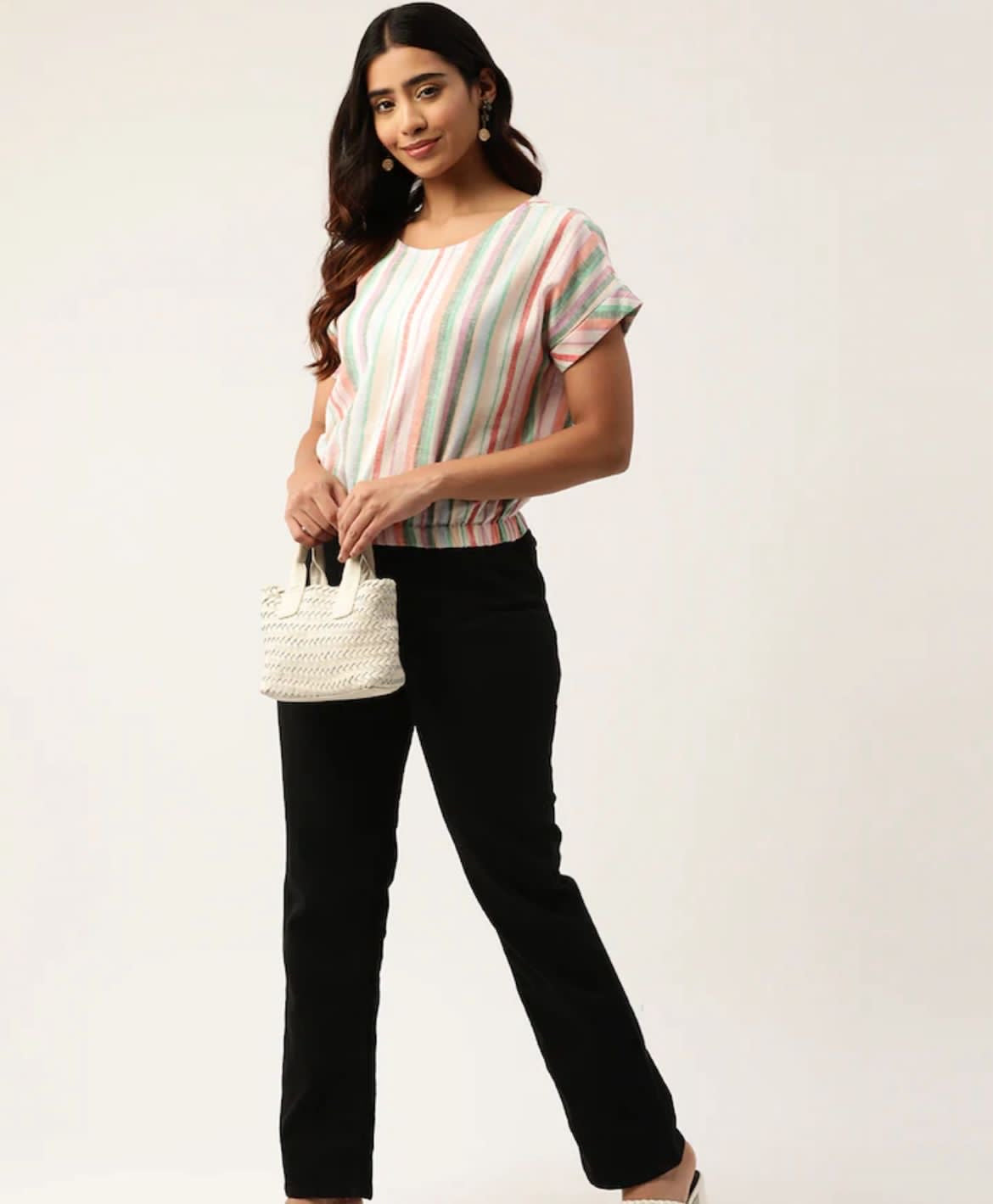 Striped Extended Sleeves Pure Cotton Top