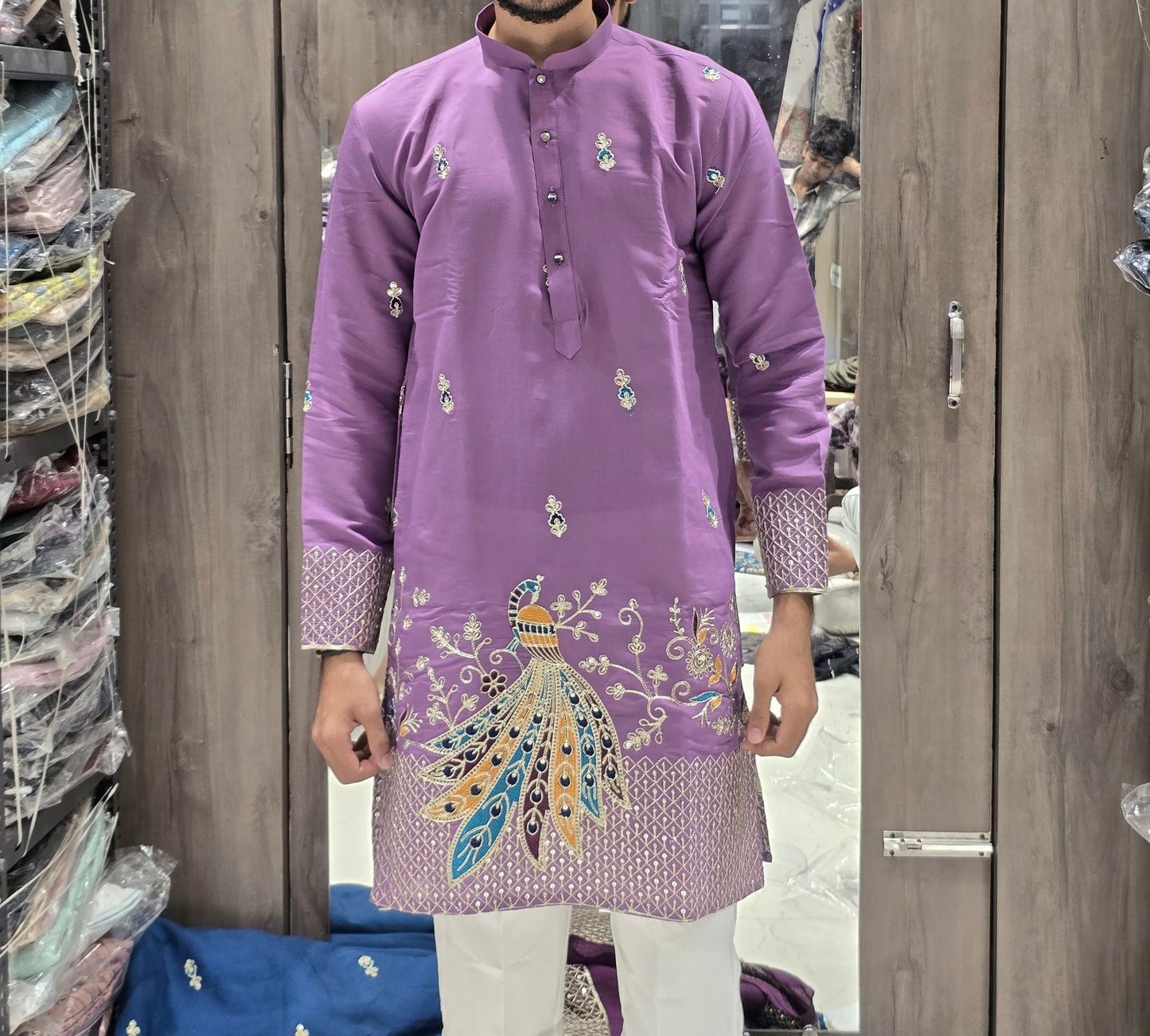 Luxurious Peacock Work Kurta for Men | Ethnic Indian Wear for Diwali Festival