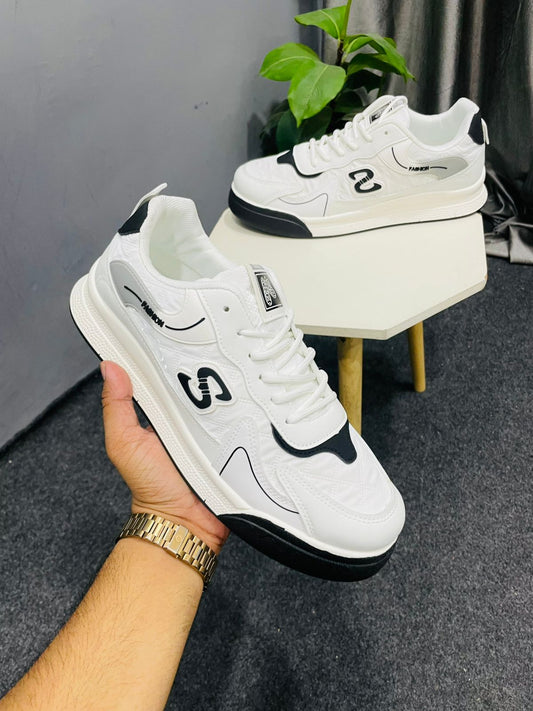 Men's White & Black Athletic Sneakers - Modern Casual Sport Shoes