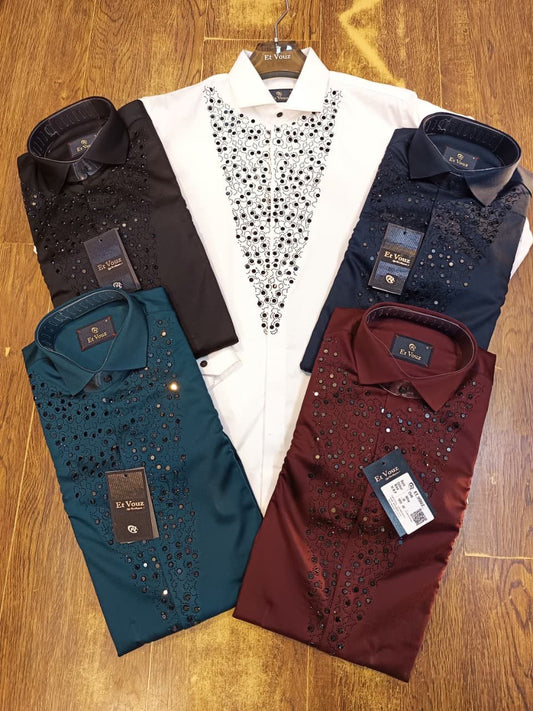 “Men’s Luxury Sequin Embroidered Shirt – Party Wear Designer Shirt | Stylish Formal & Casual Shirt for Men”
