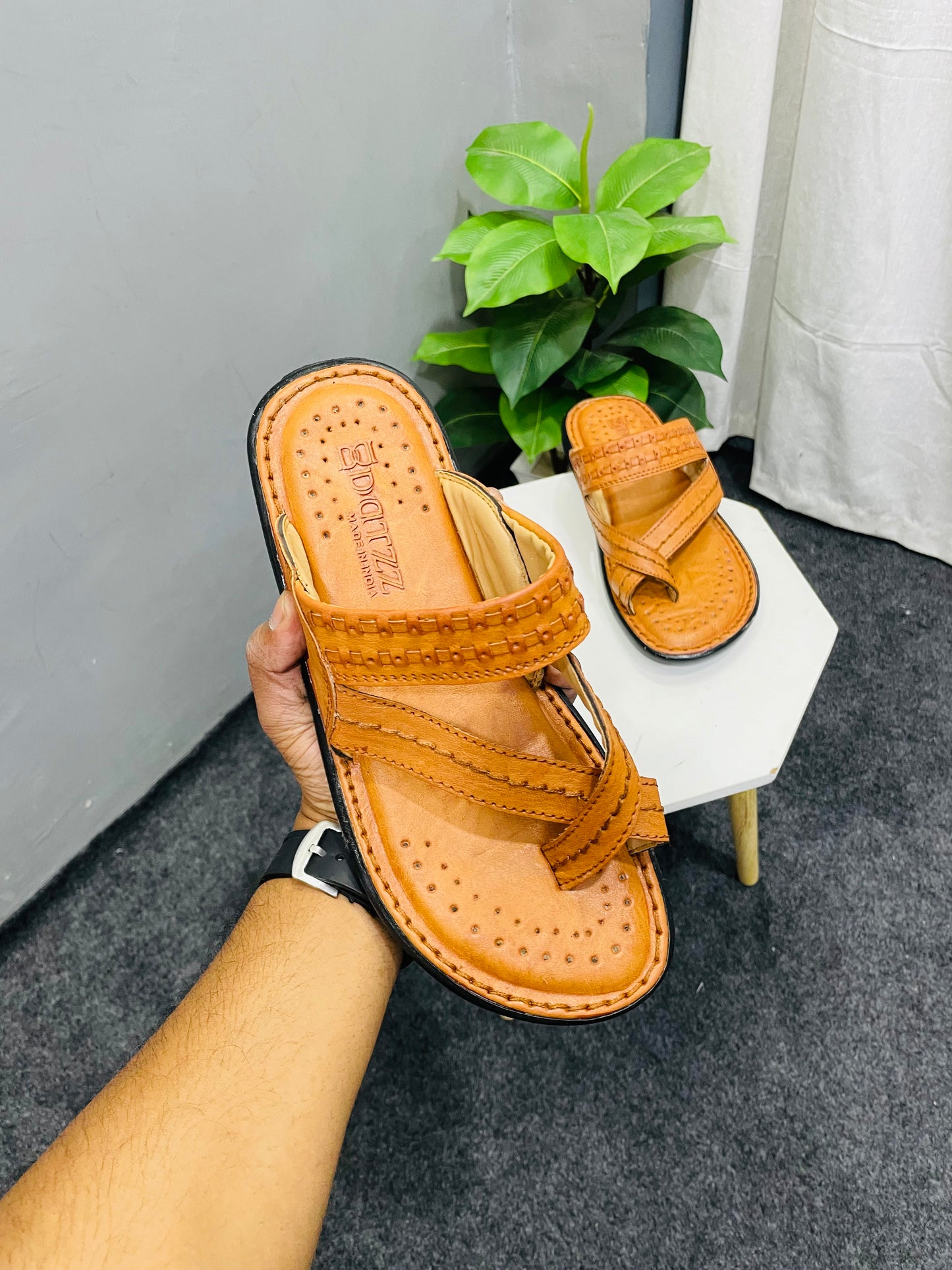 Men’s Tan Kolhapuri Sandals Indian Ethnic Chappal Footwear Slipper Traditional For Men